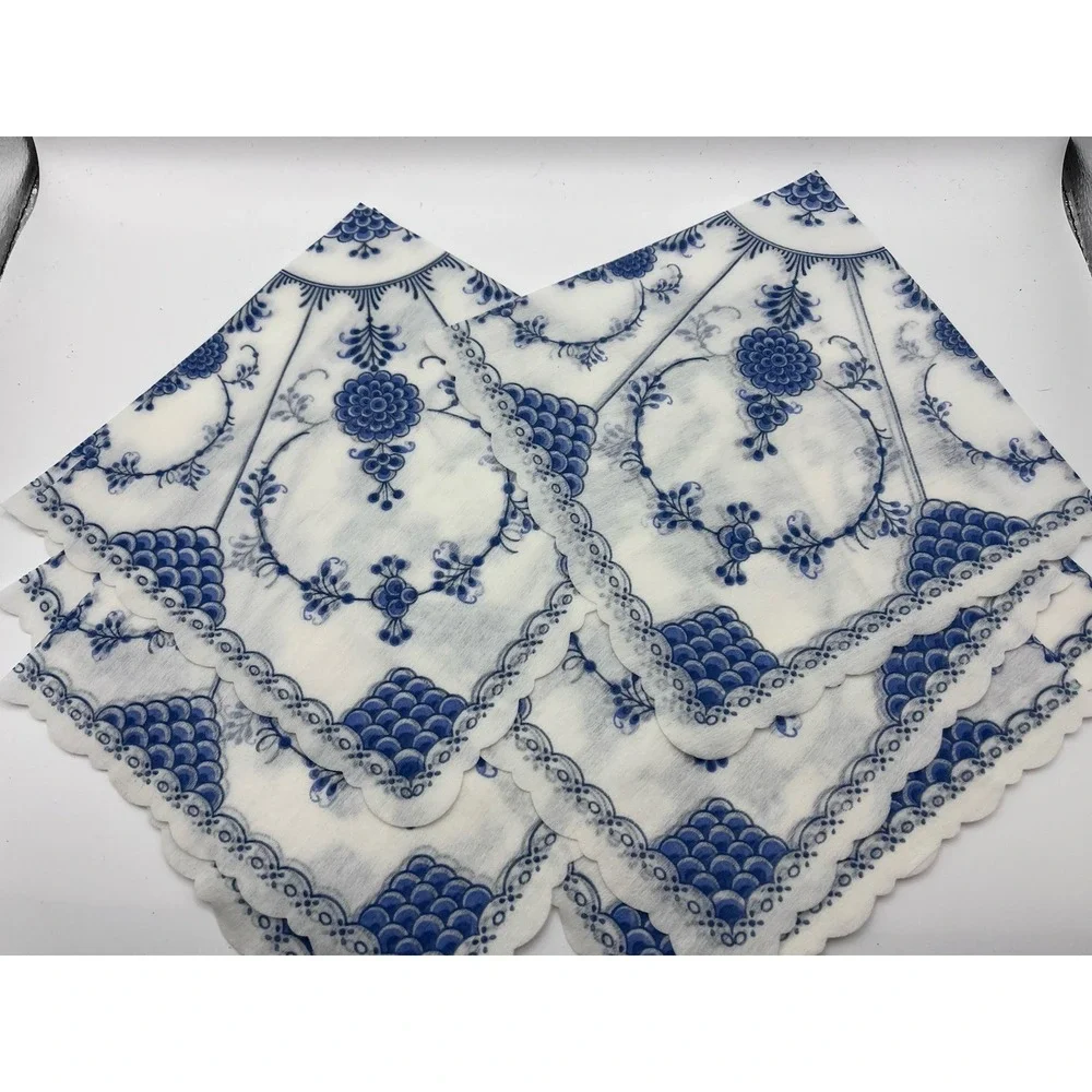 Vintage Fasana Germany Blue Onion Napkins Scalloped Edges Decoupage Lot Of 8